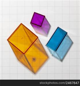top view colorful translucent geometric shapes