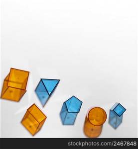 top view colorful translucent shapes with copy space
