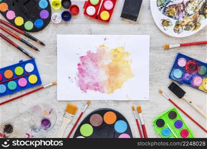 top view colour tray palette splash paper
