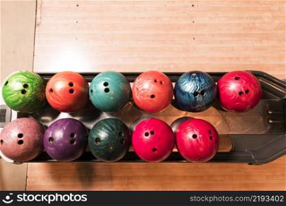 top view colourful bowling balls