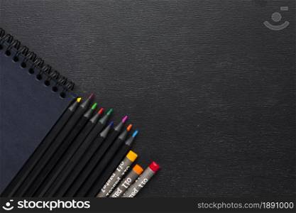 top view colourful crayons pencils. Resolution and high quality beautiful photo. top view colourful crayons pencils. High quality and resolution beautiful photo concept