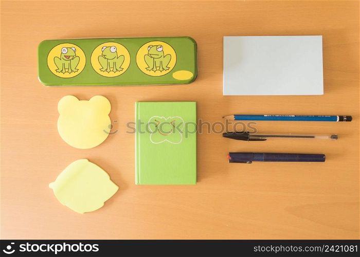 top view composed school supplies