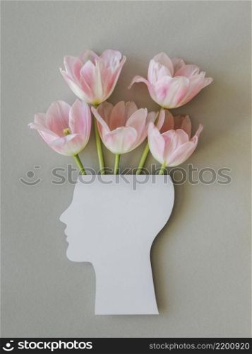 top view composition optimism concept with flowers