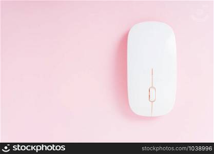 top view computer wireless mouse isolated on pink background