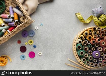 top view copy space surrounded by needlework. Resolution and high quality beautiful photo. top view copy space surrounded by needlework. High quality beautiful photo concept