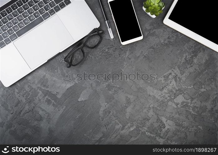 top view copy space with devices. Resolution and high quality beautiful photo. top view copy space with devices. High quality beautiful photo concept