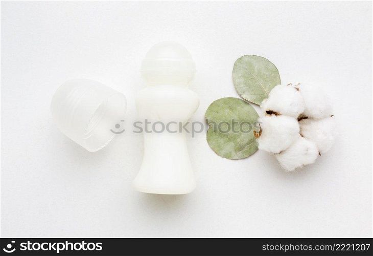 top view cosmetic product with cotton