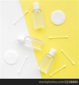top view cotton swabs with bottle