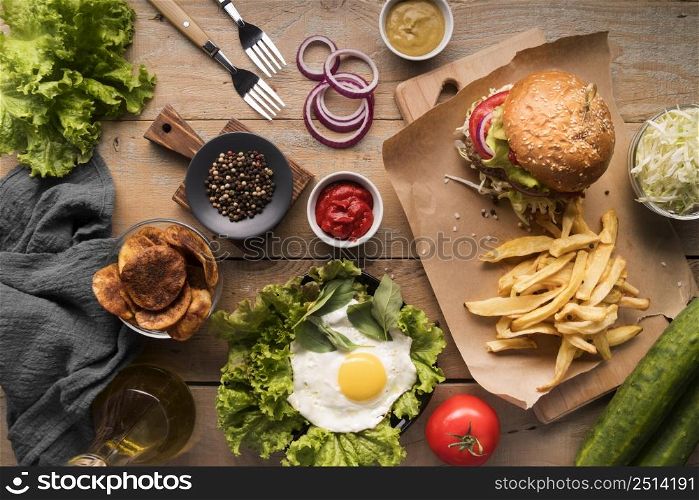 top view creative arrangement with hamburger menu