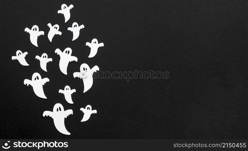 top view creepy halloween ghosts with copy space
