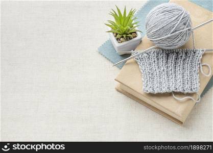 top view crochet set with yarn copy space. Resolution and high quality beautiful photo. top view crochet set with yarn copy space. High quality beautiful photo concept