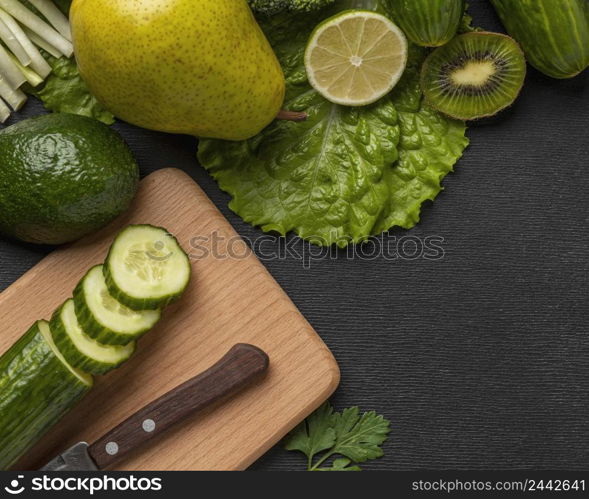 top view cucumber with pear copy space