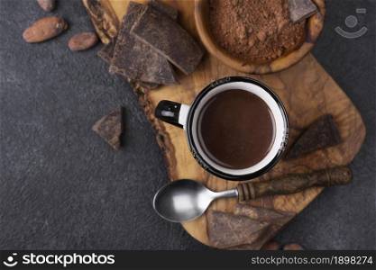 top view cup with hot chocolate. Resolution and high quality beautiful photo. top view cup with hot chocolate. High quality beautiful photo concept