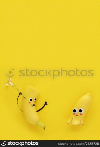 top view cute bananas with copy space