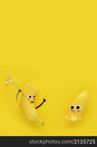 top view cute bananas with copy space