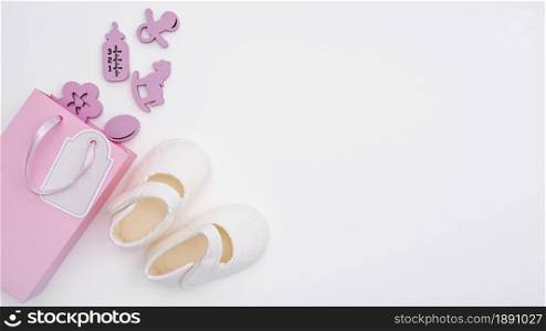 top view cute little baby girl accesories with copy space. Resolution and high quality beautiful photo. top view cute little baby girl accesories with copy space. High quality and resolution beautiful photo concept