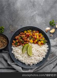 top view delicious brazilian food with rice. Resolution and high quality beautiful photo. top view delicious brazilian food with rice. High quality and resolution beautiful photo concept