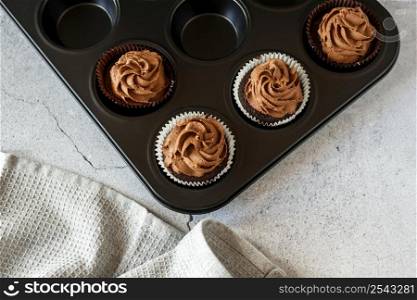 top view delicious chocolate cupcakes 10
