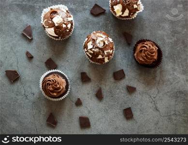top view delicious chocolate cupcakes 2