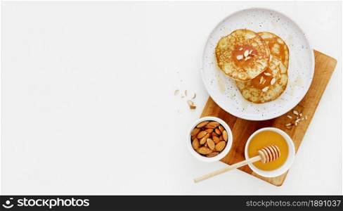 top view delicious crepes on wooden board. Resolution and high quality beautiful photo. top view delicious crepes on wooden board. High quality and resolution beautiful photo concept