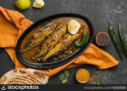 top view delicious fish meal tray. High resolution photo. top view delicious fish meal tray. High quality photo