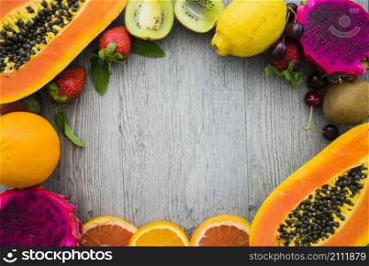 top view delicious fruit frame