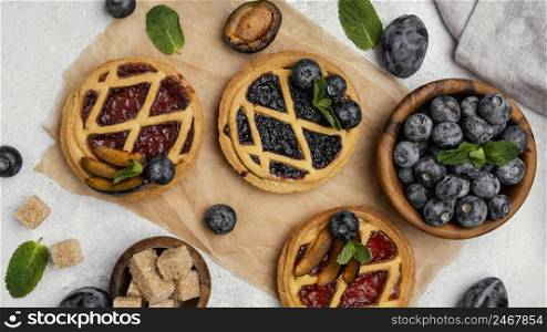 top view delicious fruit pies