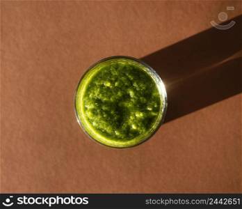 top view delicious green smoothie glass