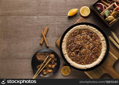 top view delicious handmade pecan pie table 1. Resolution and high quality beautiful photo. top view delicious handmade pecan pie table 1. High quality and resolution beautiful photo concept
