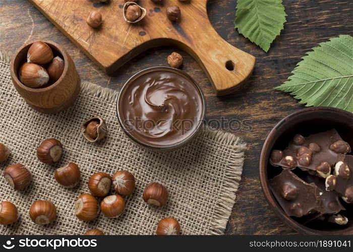 top view delicious hazelnut chocolate 1. Resolution and high quality beautiful photo. top view delicious hazelnut chocolate 1. High quality and resolution beautiful photo concept