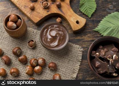 top view delicious hazelnut chocolate 1. Resolution and high quality beautiful photo. top view delicious hazelnut chocolate 1. High quality and resolution beautiful photo concept