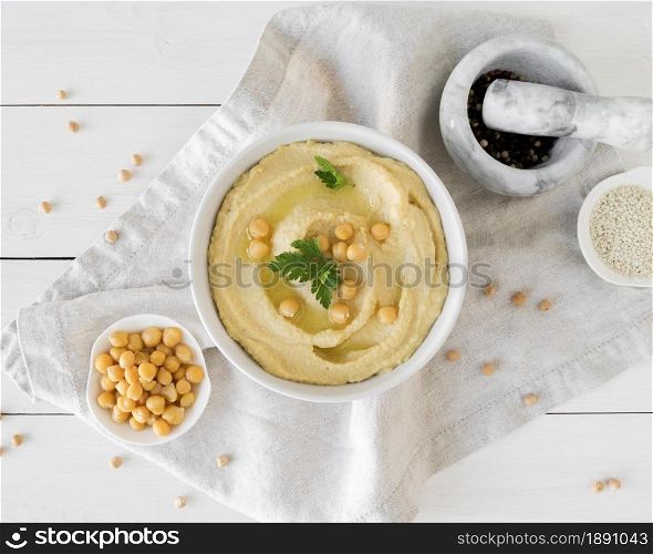 top view delicious humus concept. Resolution and high quality beautiful photo. top view delicious humus concept. High quality and resolution beautiful photo concept