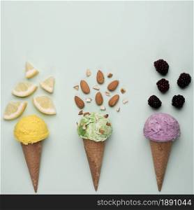 top view delicious ice creams with copy space. Resolution and high quality beautiful photo. top view delicious ice creams with copy space. High quality and resolution beautiful photo concept