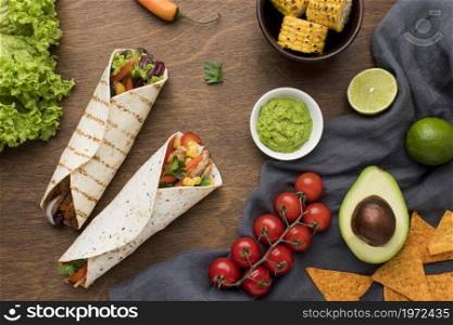 top view delicious mexican food with guacamole. High resolution photo. top view delicious mexican food with guacamole. High quality photo