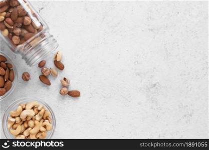 top view delicious nuts with copy space. Resolution and high quality beautiful photo. top view delicious nuts with copy space. High quality and resolution beautiful photo concept