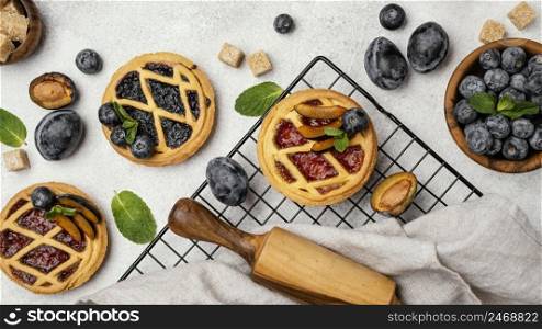 top view delicious pies with fruits