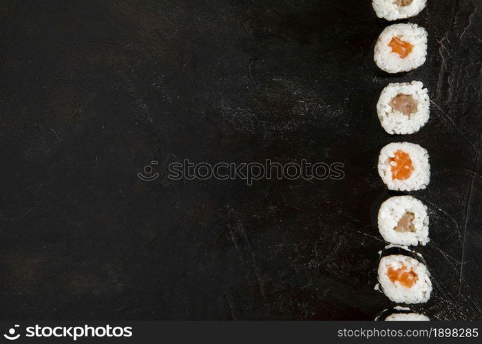 top view delicious sushi with copy space. Resolution and high quality beautiful photo. top view delicious sushi with copy space. High quality beautiful photo concept