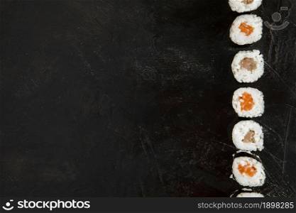 top view delicious sushi with copy space. Resolution and high quality beautiful photo. top view delicious sushi with copy space. High quality beautiful photo concept