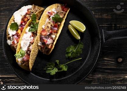 top view delicious tacos with meat