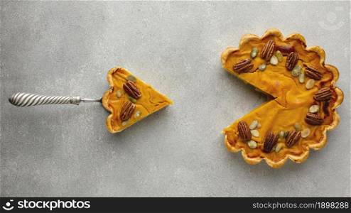 top view delicious thanksgiving pumpkin pie. Resolution and high quality beautiful photo. top view delicious thanksgiving pumpkin pie. High quality beautiful photo concept