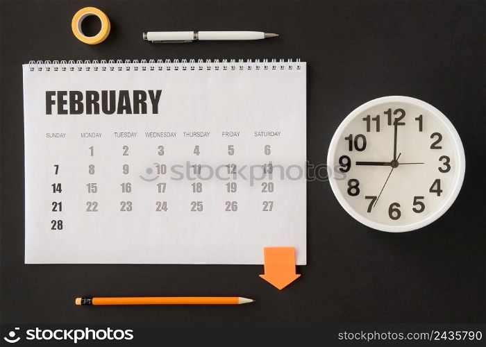 top view desk calendar clock
