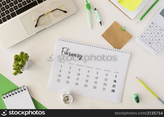 top view desk calendar cute indoors plant