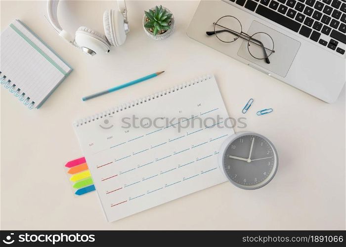 top view desk calendar laptop. Resolution and high quality beautiful photo. top view desk calendar laptop. High quality and resolution beautiful photo concept