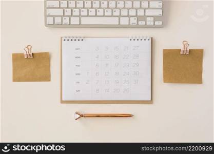 top view desk calendar memory notes