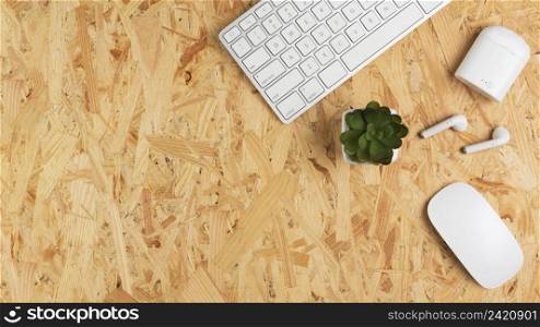 top view desk with keyboard succulent