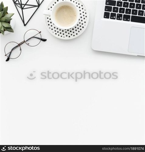 top view desk with laptop coffee. Resolution and high quality beautiful photo. top view desk with laptop coffee. High quality and resolution beautiful photo concept
