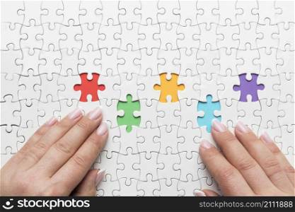 top view diversity arrangement with different pieces puzzle