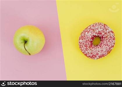 top view donut vs fruit