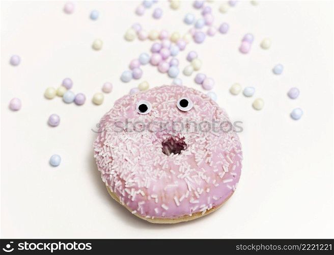 top view doughnut with pink glaze