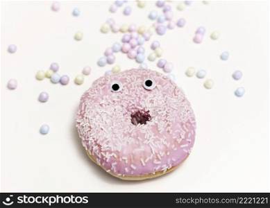 top view doughnut with pink glaze